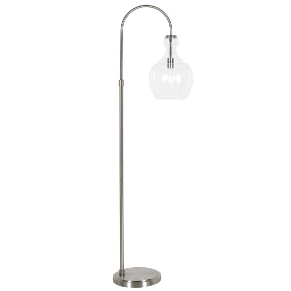 Verona Arc Floor Lamp with Glass Shade in Brushed Nickel/Clear