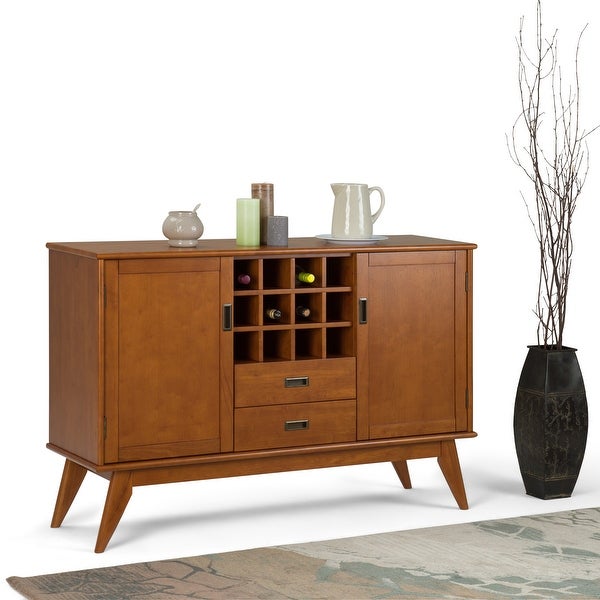 WYNDENHALL Tierney SOLID HARDWOOD 54 inch Wide Mid Century Modern Sideboard Buffet and Winerack - 54 W x 17 D x 36 H