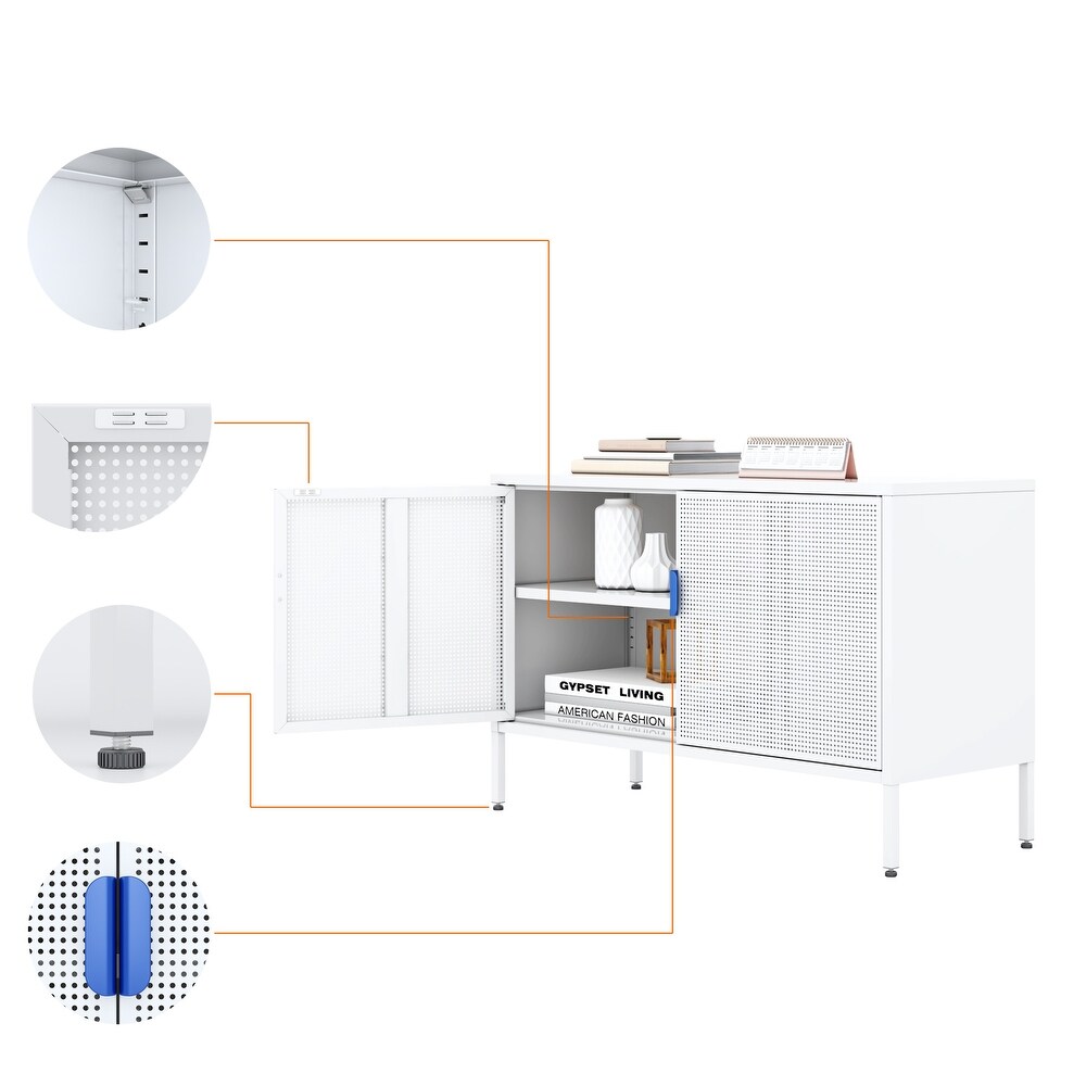 Modern Minimalist Metal Storage Cabinet with Adjustable Shelves and Independent Ventilation