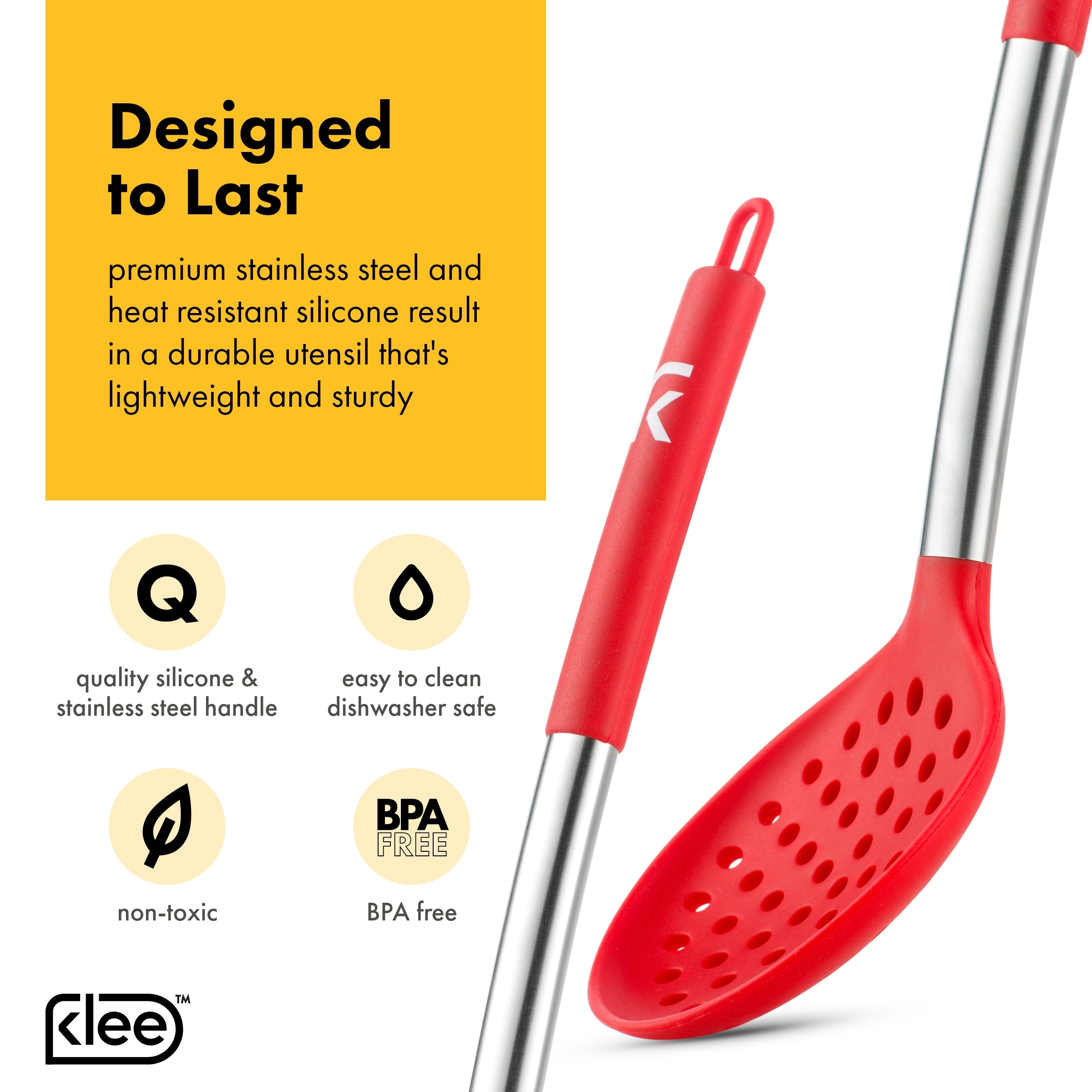 Klee 11-Piece Nonstick Silicone Cooking Utensil Set with Stainless Steel Handles (Red)