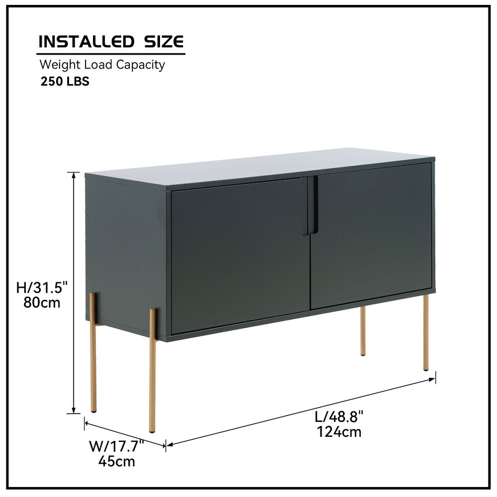 48 inch Wood Sideboard in Matte Green with Interior Shelves