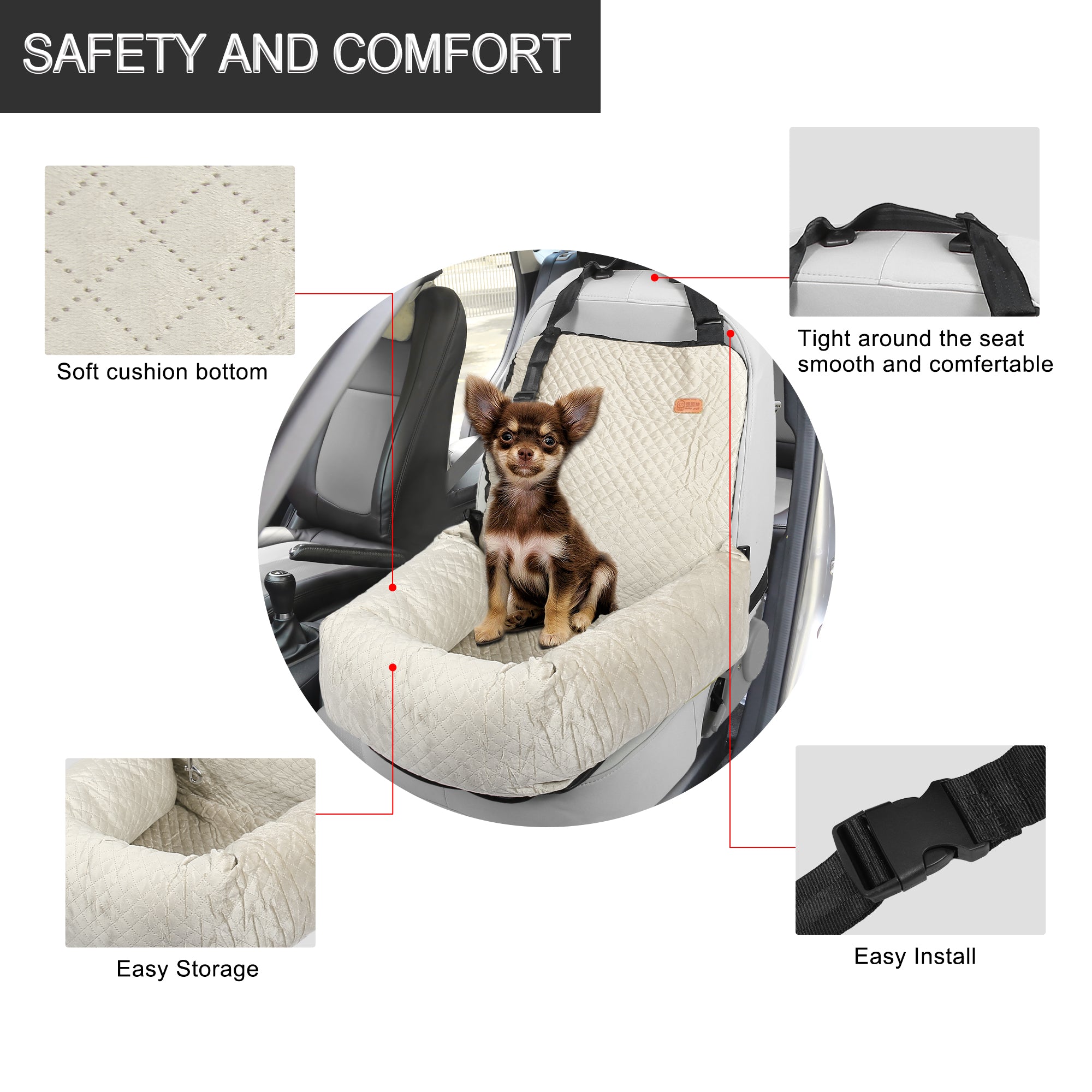 Unique Bargains Dog Car Seat Booster Seat Adjustable Straps for Medium Small Sized Puppy Cat Pets Non Slip Bottom White