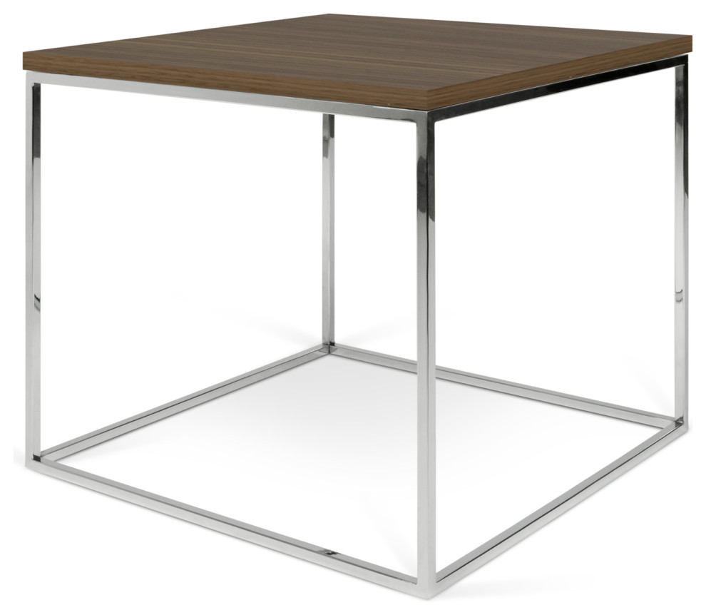 Modern Walnut Minimal Metal Cube Side Table   Contemporary   Side Tables And End Tables   by Plush Pod Decor  Houzz