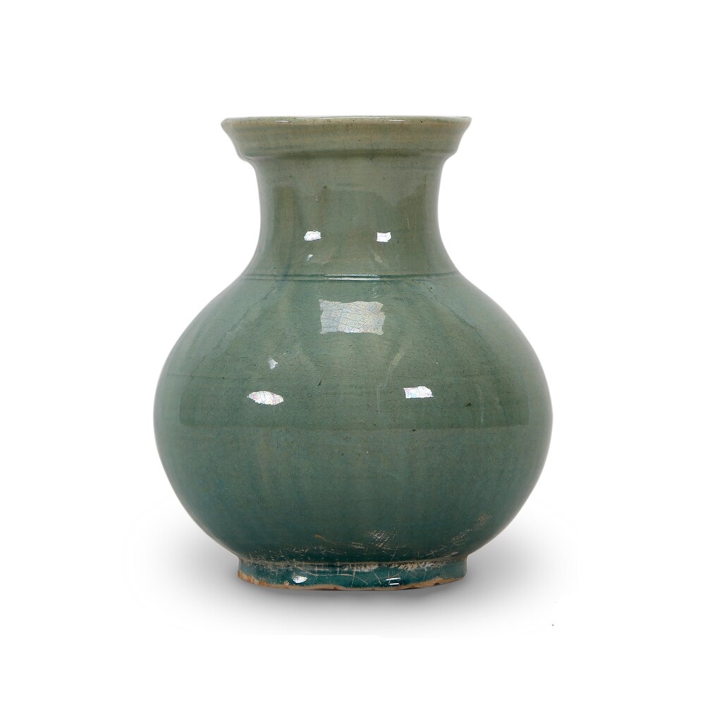 Artissance 9.5 in. H Blue Green Porcelain Vintage Style Vase