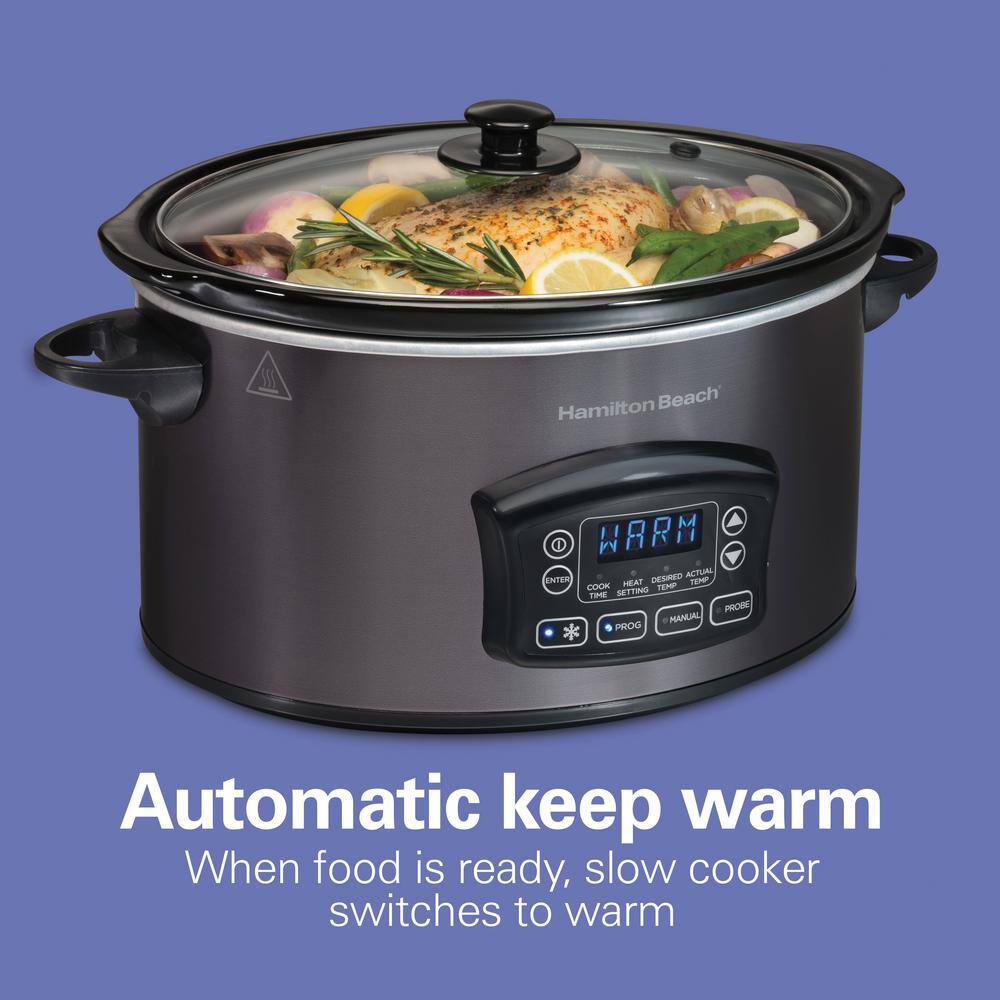 Hamilton Beach 6 qt. Gray Programmable Slow Cooker with Defrost and Temperature Probe 33768