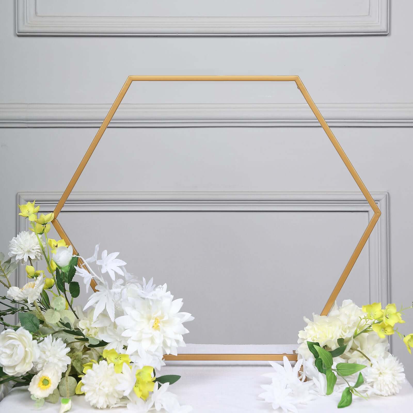 Gold Metal Hexagon Table Wedding Arch Centerpiece Stand, Geometric Self Standing Flower Balloon Frame 21