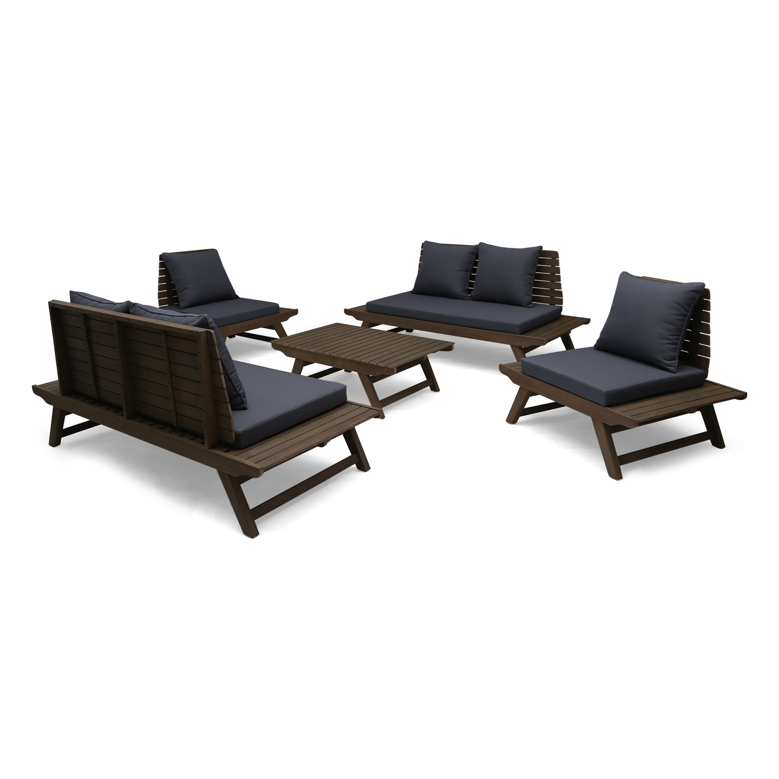 Hedy Outdoor Acacia Wood 6 Seater Chat Set