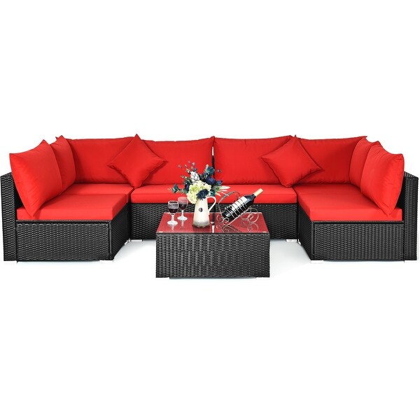 Costway 7PCS Patio Rattan Sofa Set Sectional Conversation Furniture