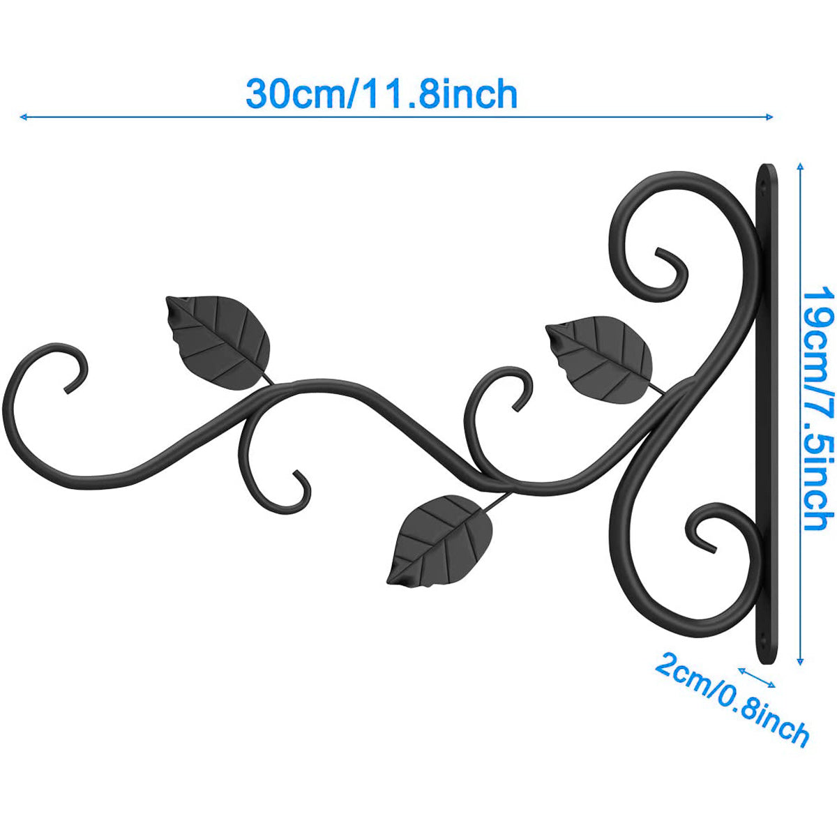 GIUGT 1Pcs Hanging Plant Bracket, 12in Metal Wrought Iron Plant Hooks Wall Mounted Decorative Plant Hanger Hook for Hanging Indoor Outdoor Planter Flower Pot Bird Feeder Wind Chime Lanterns, Black