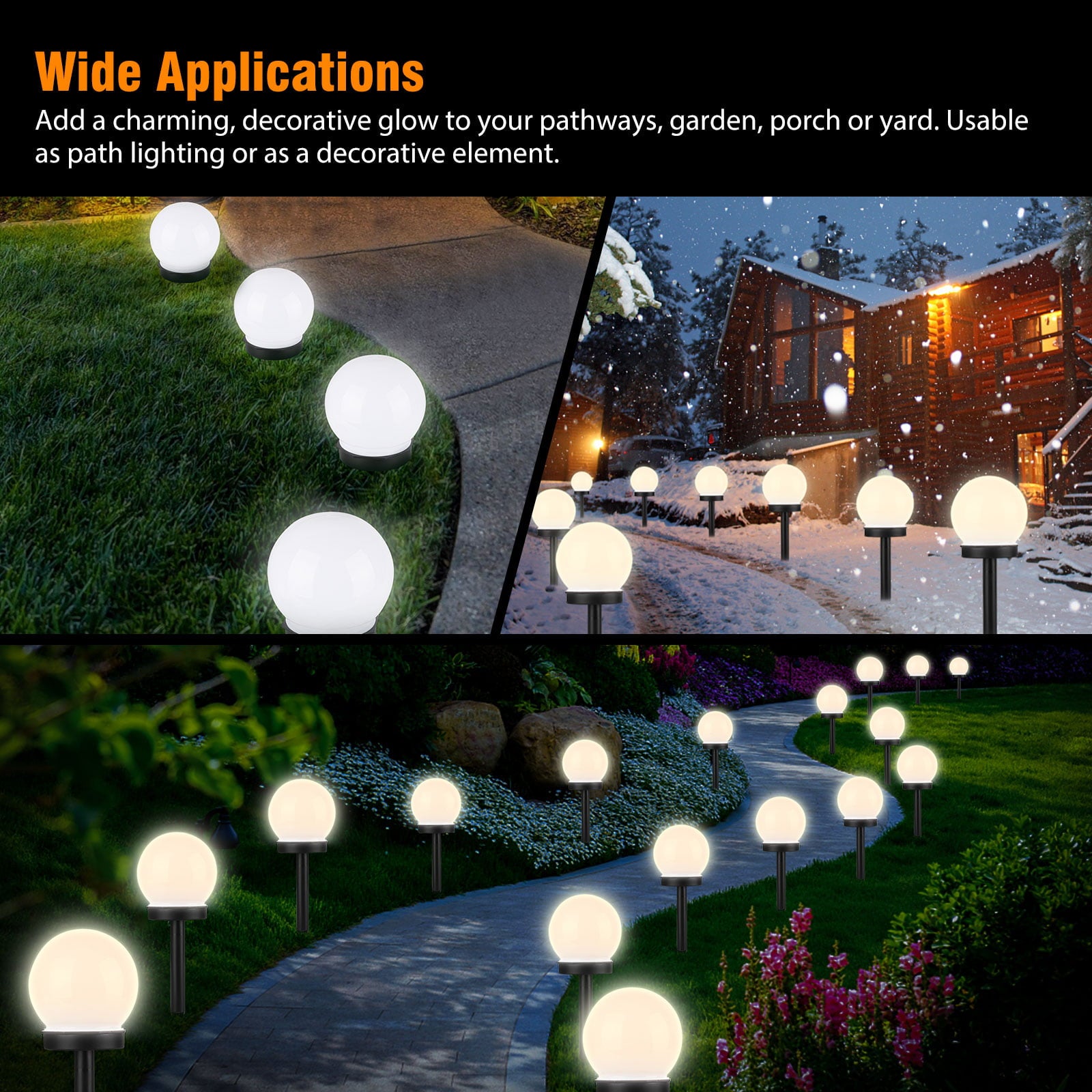 4pcs Outdoor Solar Lights Ball Lamp, TSV IP55 Waterproof LED Path Light with Auto On/Off Light Sensor, Solar Landscape Lighting for Yard Patio Walkway Pathway Garden, White