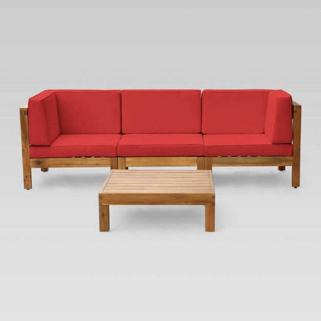 Brava 4pc Acacia Modular Sofa And Table Set Teak red Christopher Knight Home