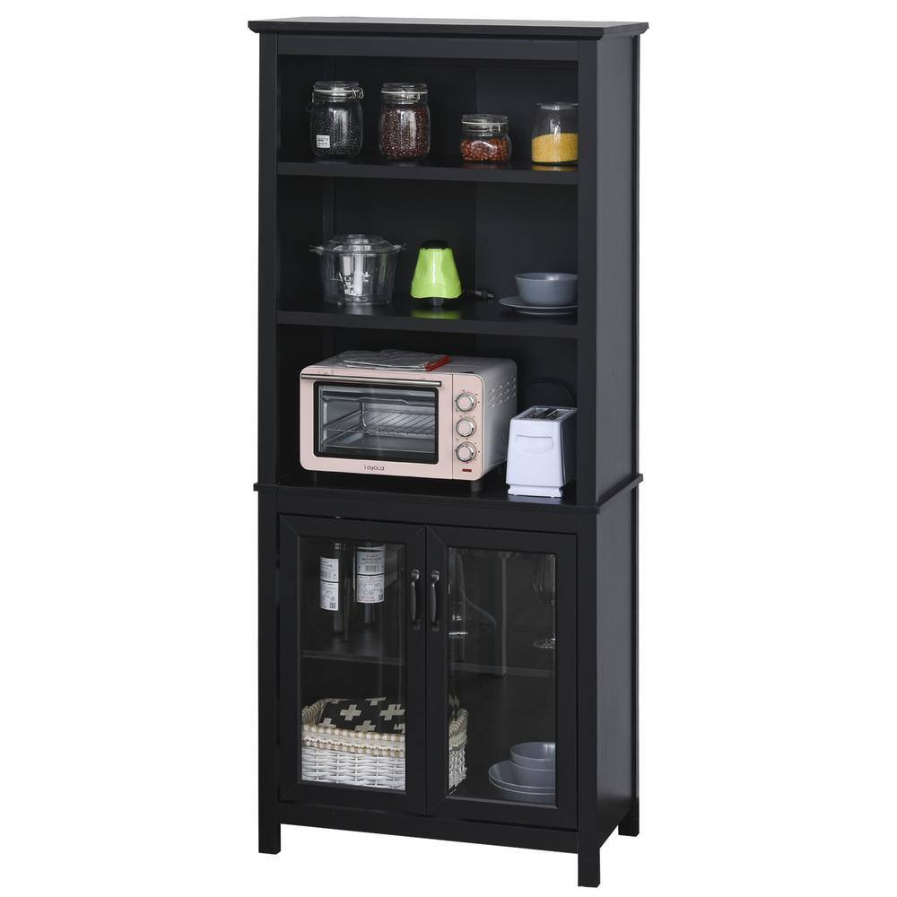 HOMCOM 70.75 in Black MDF 2-Shelf Storage Cabinet Bookcase with Adjustable Shelves Display Rack Multifunctional 836-227BK