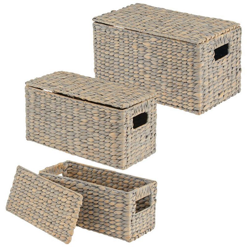 mDesign Woven Hyacinth Home Storage Basket with Lid - Set of 3