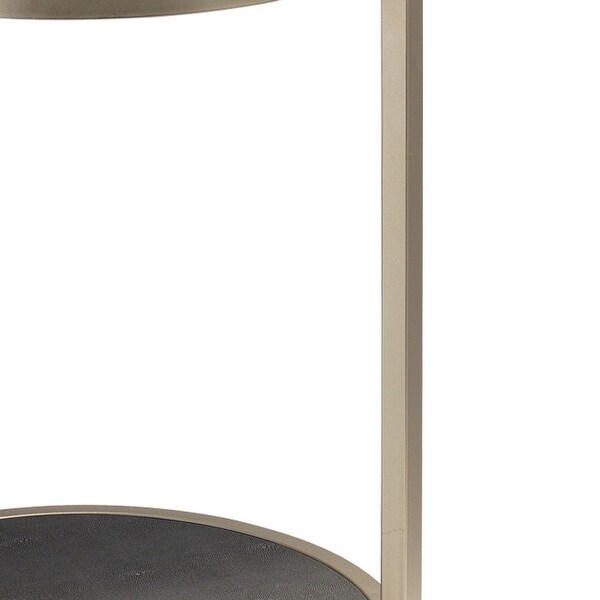 Metal Side Table with Round Top and Bottom， Gray and Silver