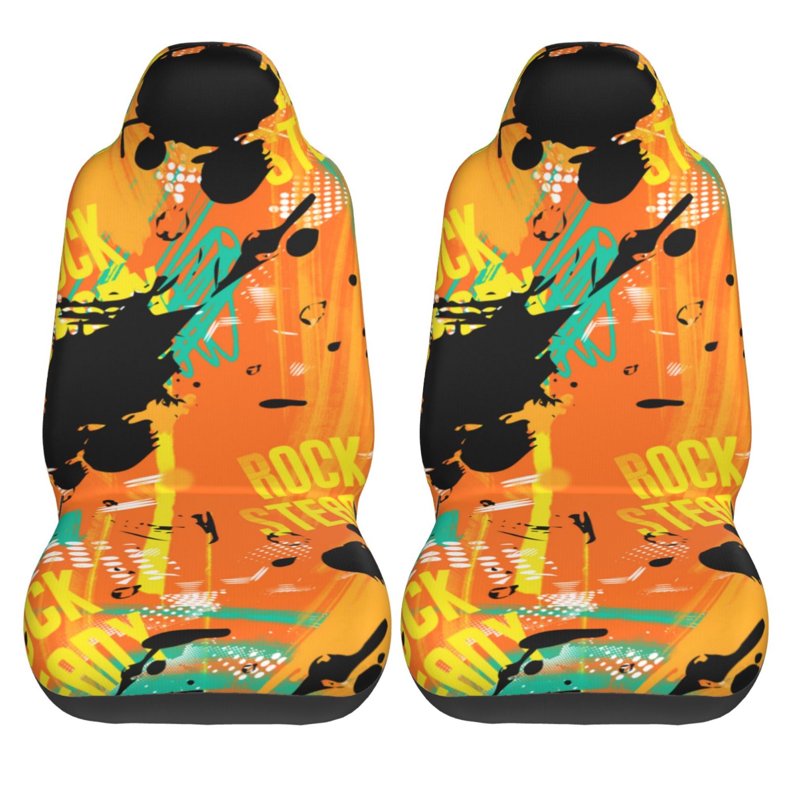 LNWH Car Seat Covers， Orange Graffiti Abstract Camouflage Car Interior Seat Covers - Universal Fit Most Cars， SUV， Trucks， 2pcs Car Seat Protectors