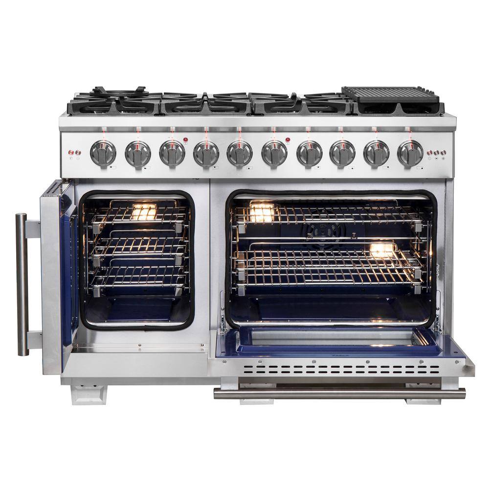 Forno Capriasca 48 in. Freestanding French Door Double Oven Dual Fuel Range 8 Burner Stainless Steel FFSGS6460-48