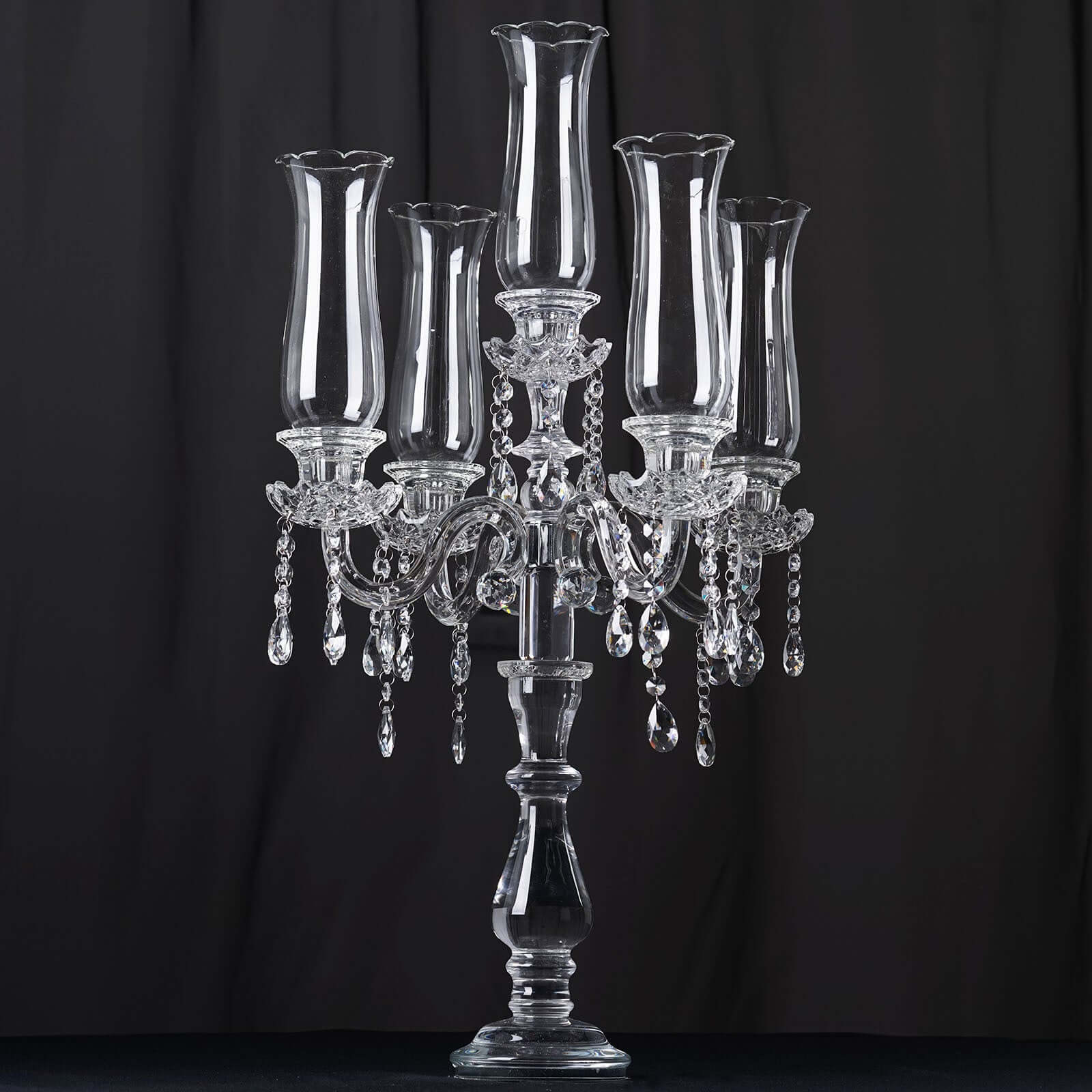 5 Arm Premium Crystal Glass Taper Candle Holder Candelabra With Chandelier Chains 32