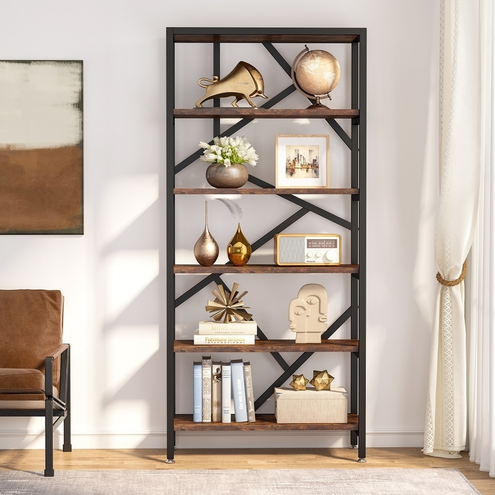 71 Inch Industrial Bookshelf  6 Tier Etagere Bookcase  Free Standing Open Book Shelves Storage Display Shelf