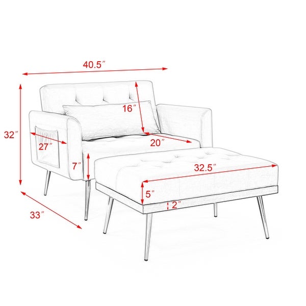 Wood Frame Recline Sofa Chair with Ottoman and 2 Arm Pocket