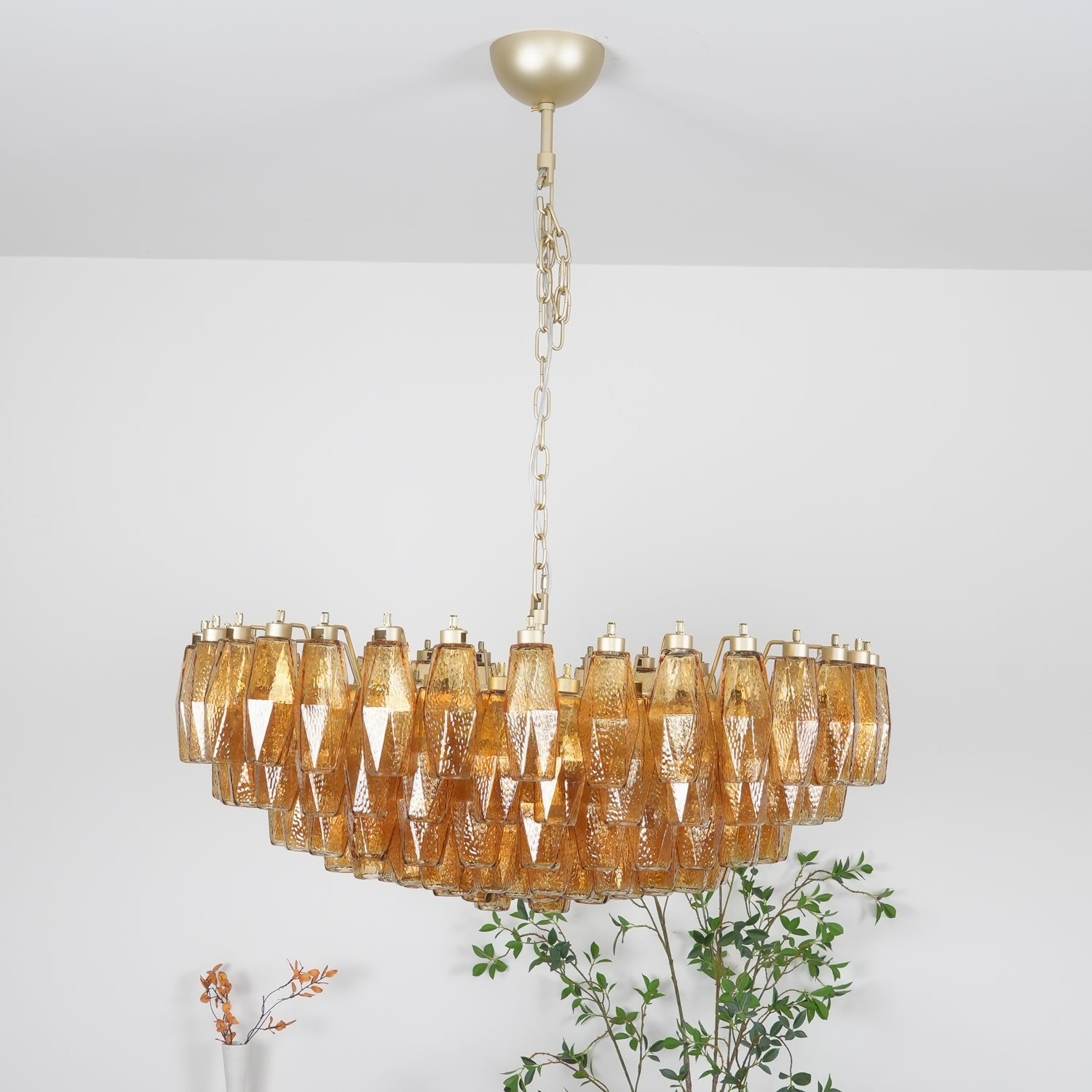 Murano Rhombus Amber Glass Chandelier