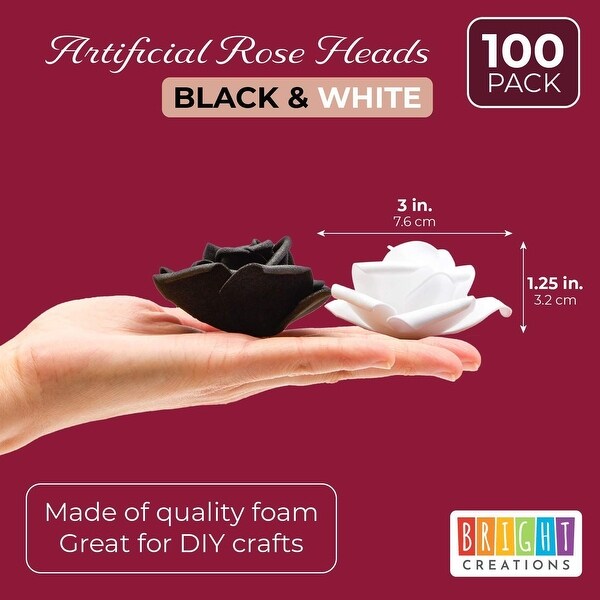 100 Pack 3 Black White Artificial Rose Fake Flower Heads for Flower Décor