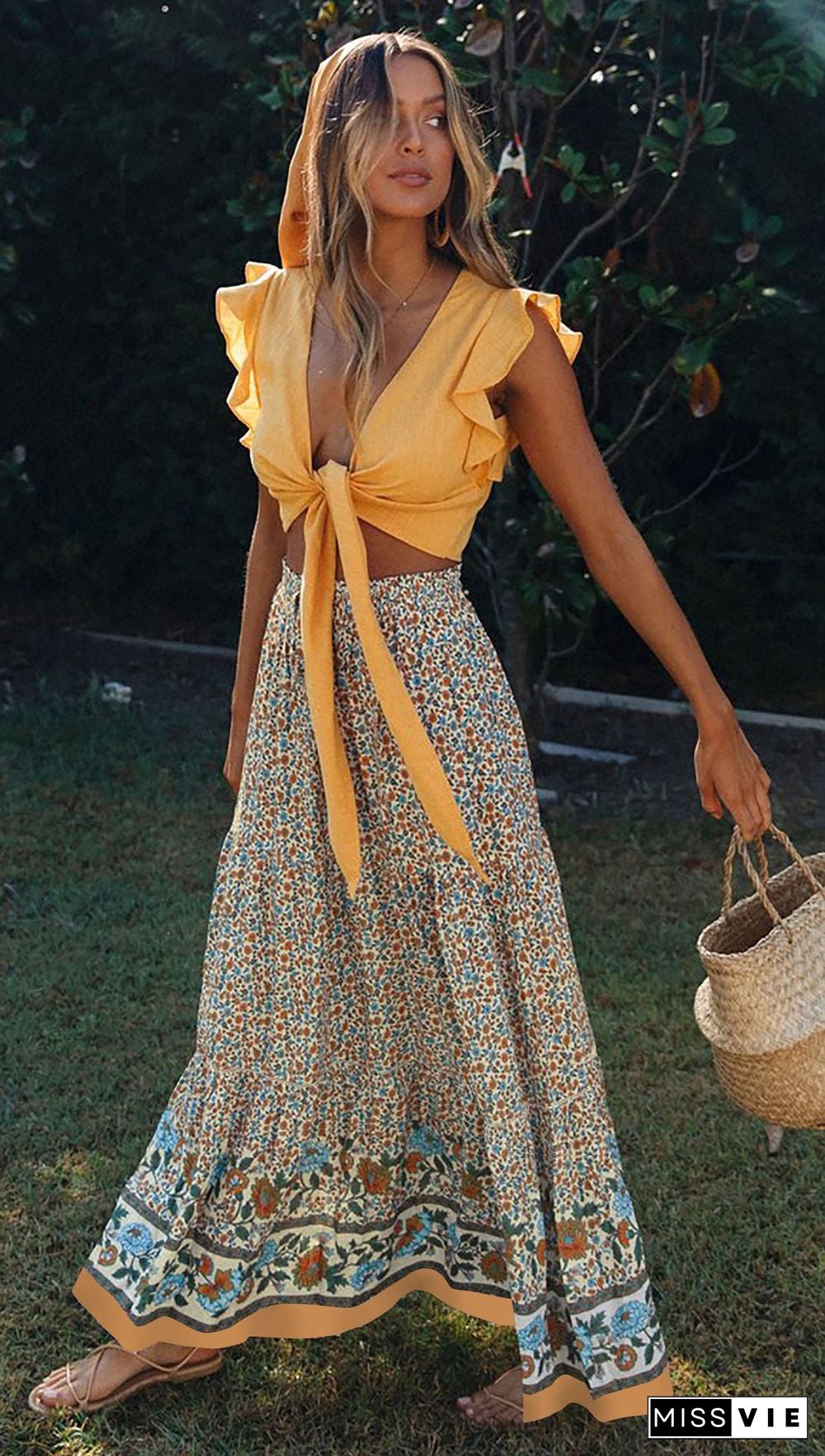 Floral Boho Casual Maxi Skirt