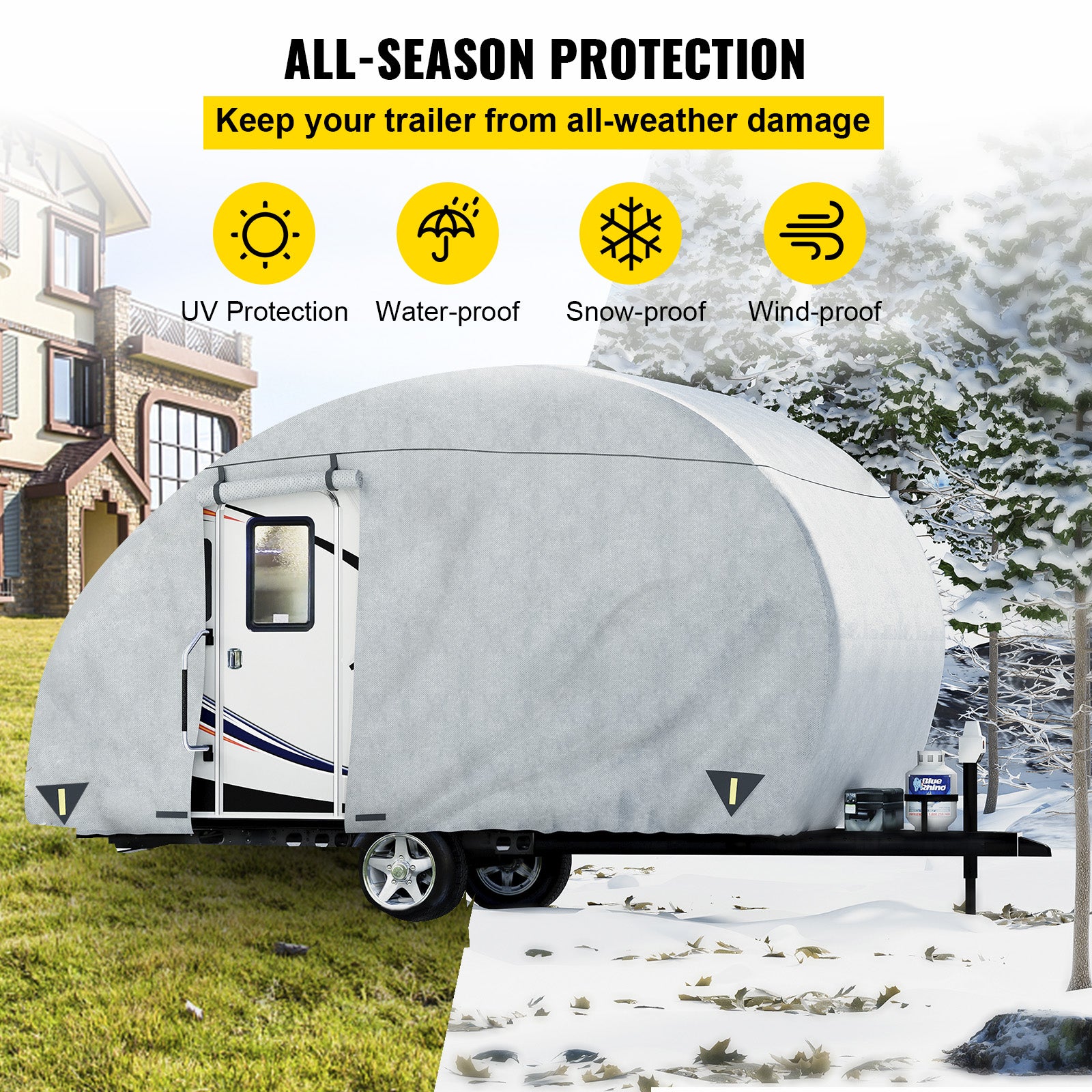 VEVOR Classic Accessories Over Drive PolyPRO3 Deluxe R-Pod Travel Trailer Cover， Fits up to 16'-18' Long - Trailer Body Only