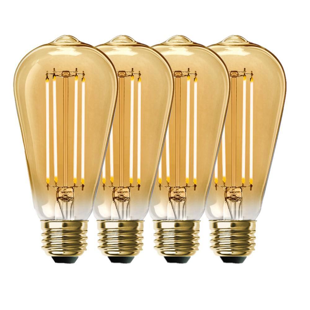 Feit Electric 100-Watt Equivalent ST19 Dimmable Straight Filament Amber Glass Vintage Edison LED Light Bulb Warm White (4-Pack) ST19100LED4