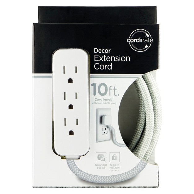 Cordinate 10 x27 Outlet Extension Cord Gray white