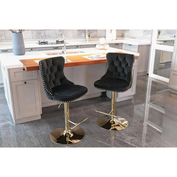 Golden Swivel Velvet Barstools Adjusatble Seat Height from 25-33 Inch