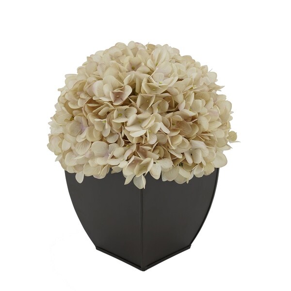 Faux Hydrangea in Matte Brown Tapered Zinc Cube