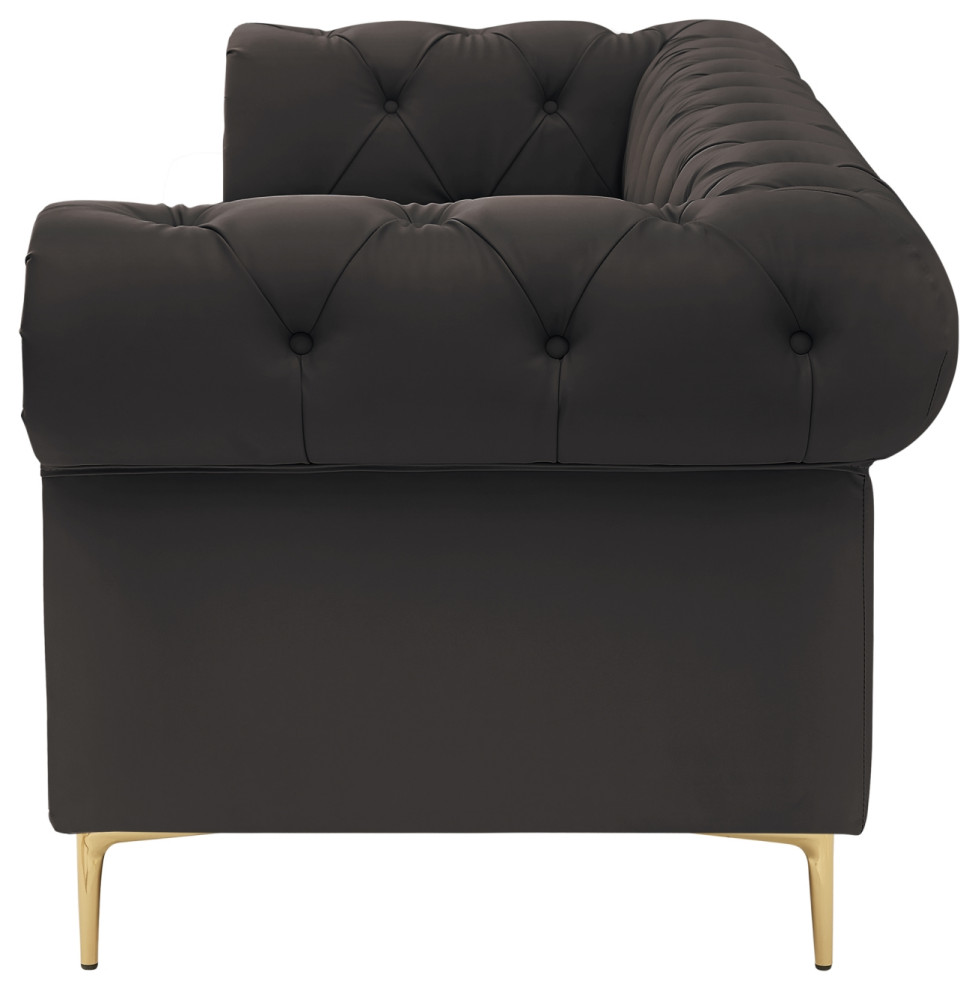 Nicole Miller Geraldine Sofa Button Tufted  3 Seat  Leather PU   Midcentury   Sofas   by Inspired Home  Houzz