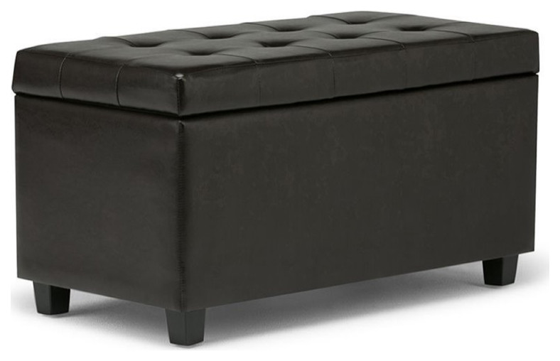 Cosmopolitan 34 in. W Rectangle Storage Ottoman in Midnight Black Faux Leather   Transitional   Footstools And Ottomans   by Homesquare  Houzz