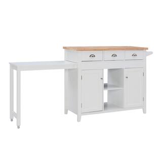 Linon Home Decor Larson White Kitchen Cart with Storage and Built-in Towel Bar THD01928