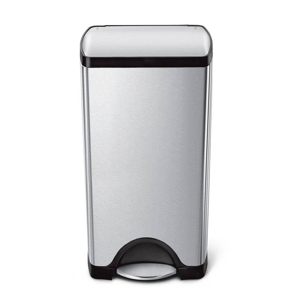 simplehuman 7.8 Gal. Brushed Stainless Steel Rectangular Step Trash Can with Steel Lid CW1832DC