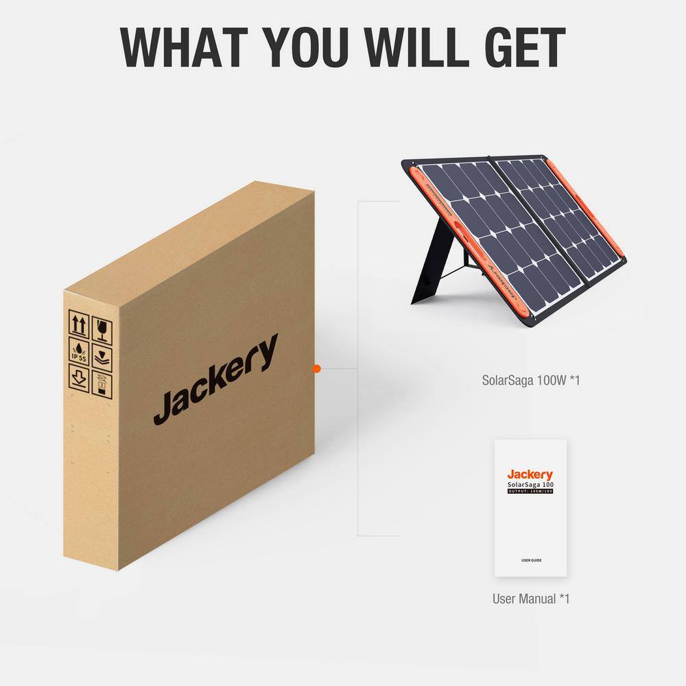 Jackery SolarSaga 100-Watt Portable Solar Panel for Explorer 29055088010001500 Power Station with built-in 2 USB Outputs HTO587DG-USA