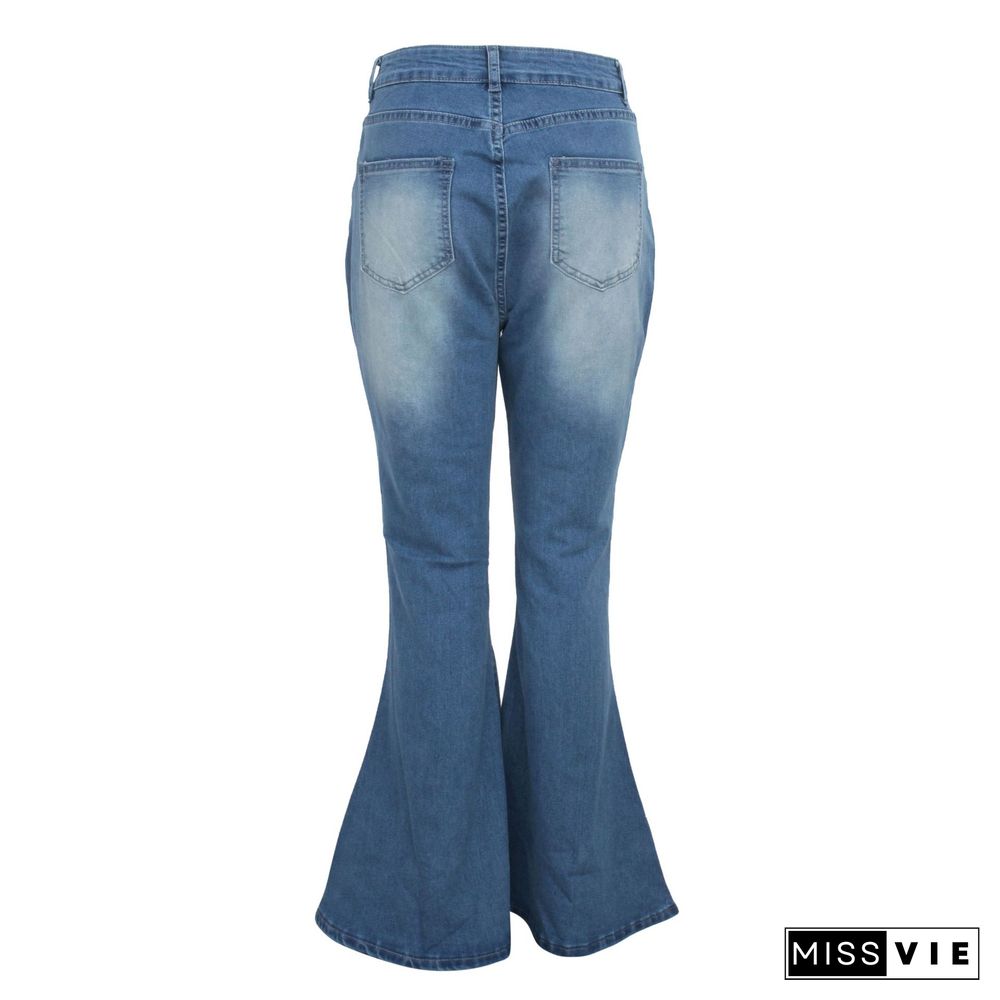 High Waist Full Length Slim Flare Jeans Pants