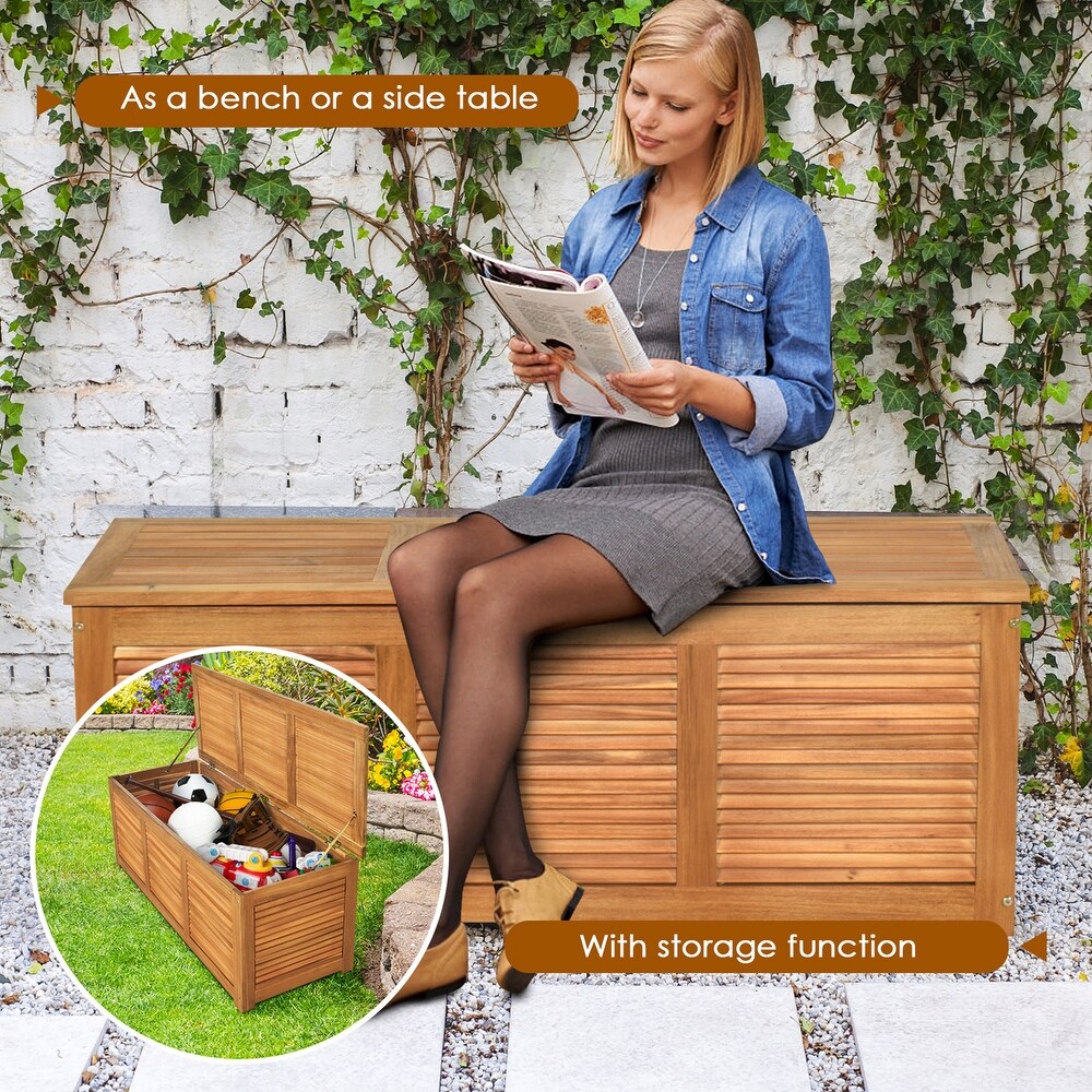 Gymax Acacia Wood Deck Box 47 Gallon Garden Backyard Storage Bench