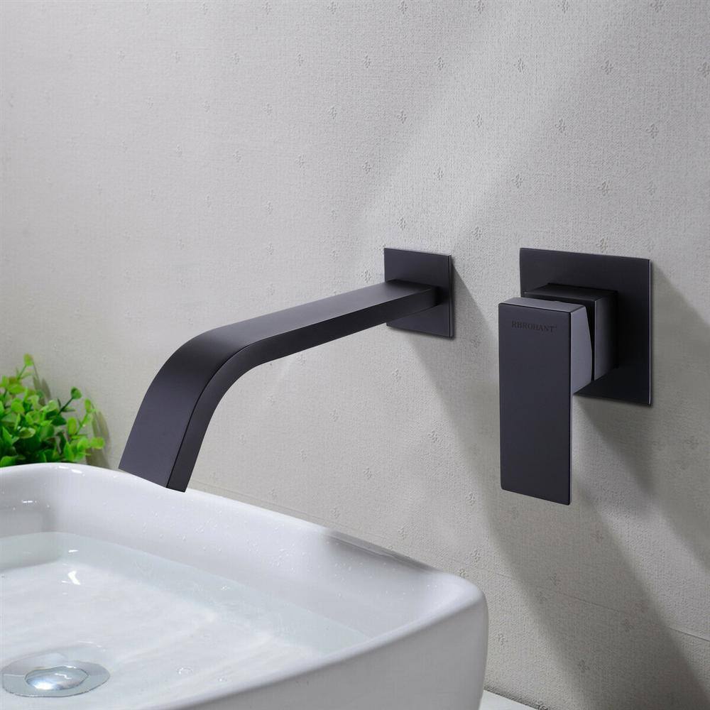 Hlihome Wall-Mount Single Handle Waterfall Bathroom Faucet Brass in Matte Black DK-9020-MB