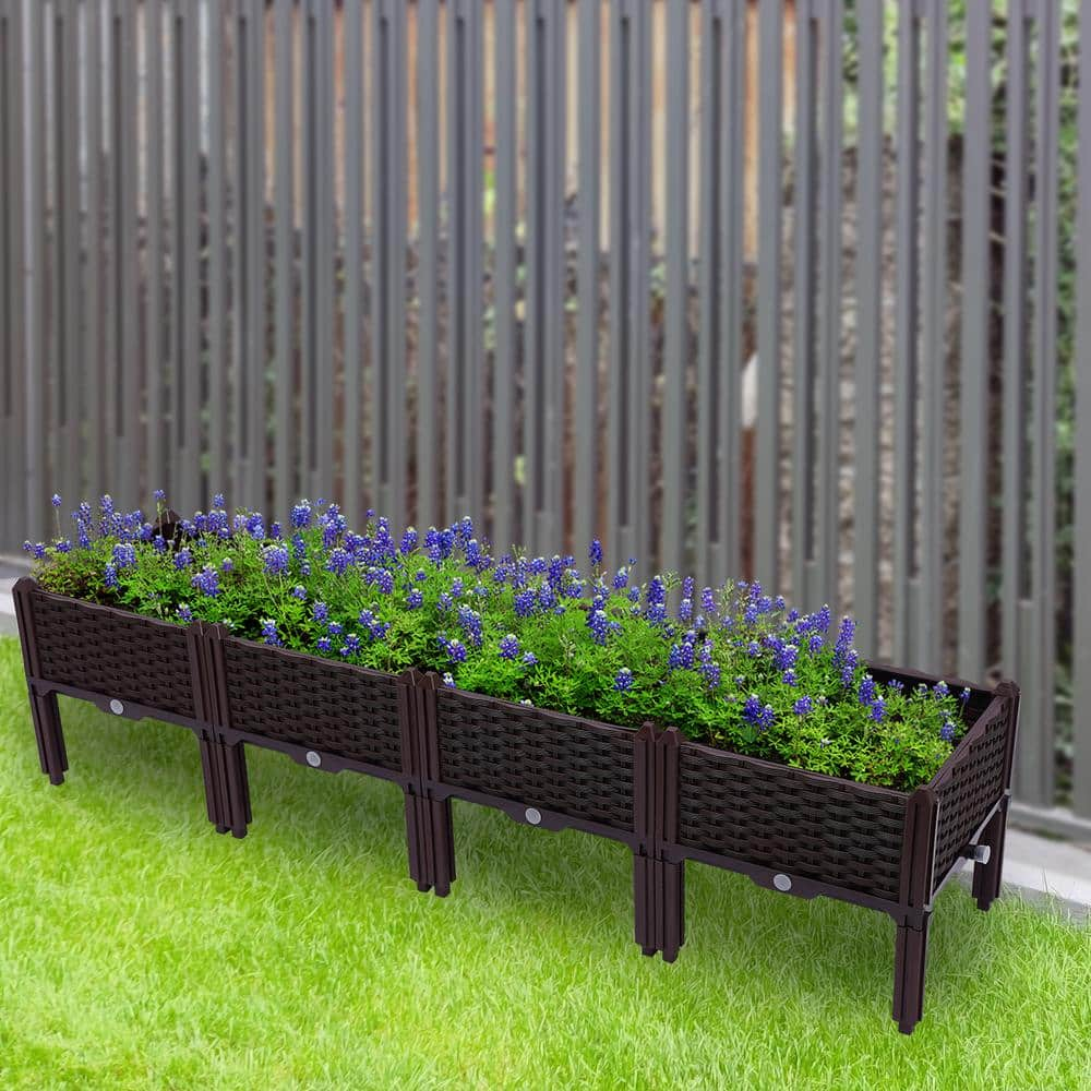 YIYIBYUS 15.35 in. x 61.41 in. Brown PP Plastic Raised Garden Beds (4-Pack) OT-ZQFLX-4531