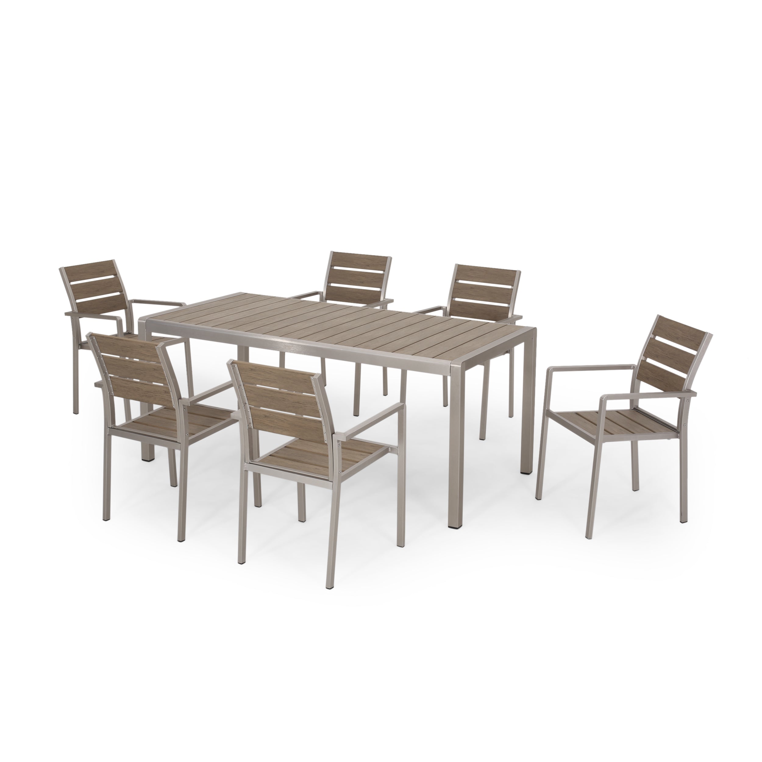 Cherie Outdoor Modern Aluminum and Faux Wood 6 Seater Dining Set