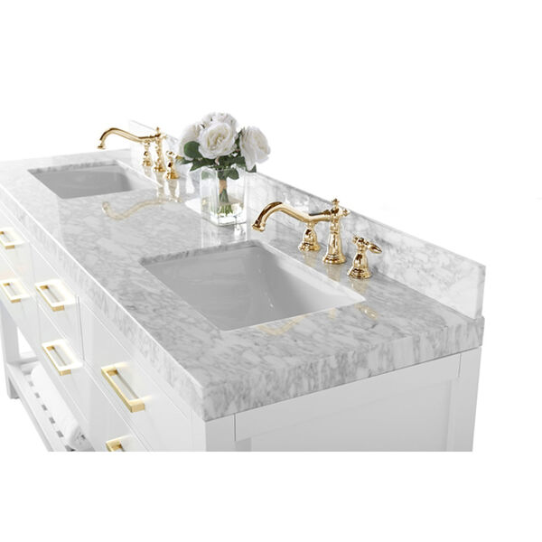 Elizabeth White 72-Inch Vanity Console with Mirror and Gold Hardware