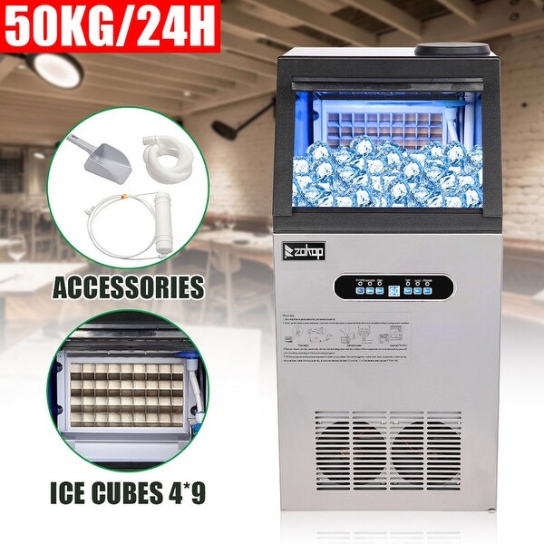 ZOKOP 50KG/68KG 120V / 60HZ Stainless Steel Freestanding Ice Maker Ice Machine(495W)