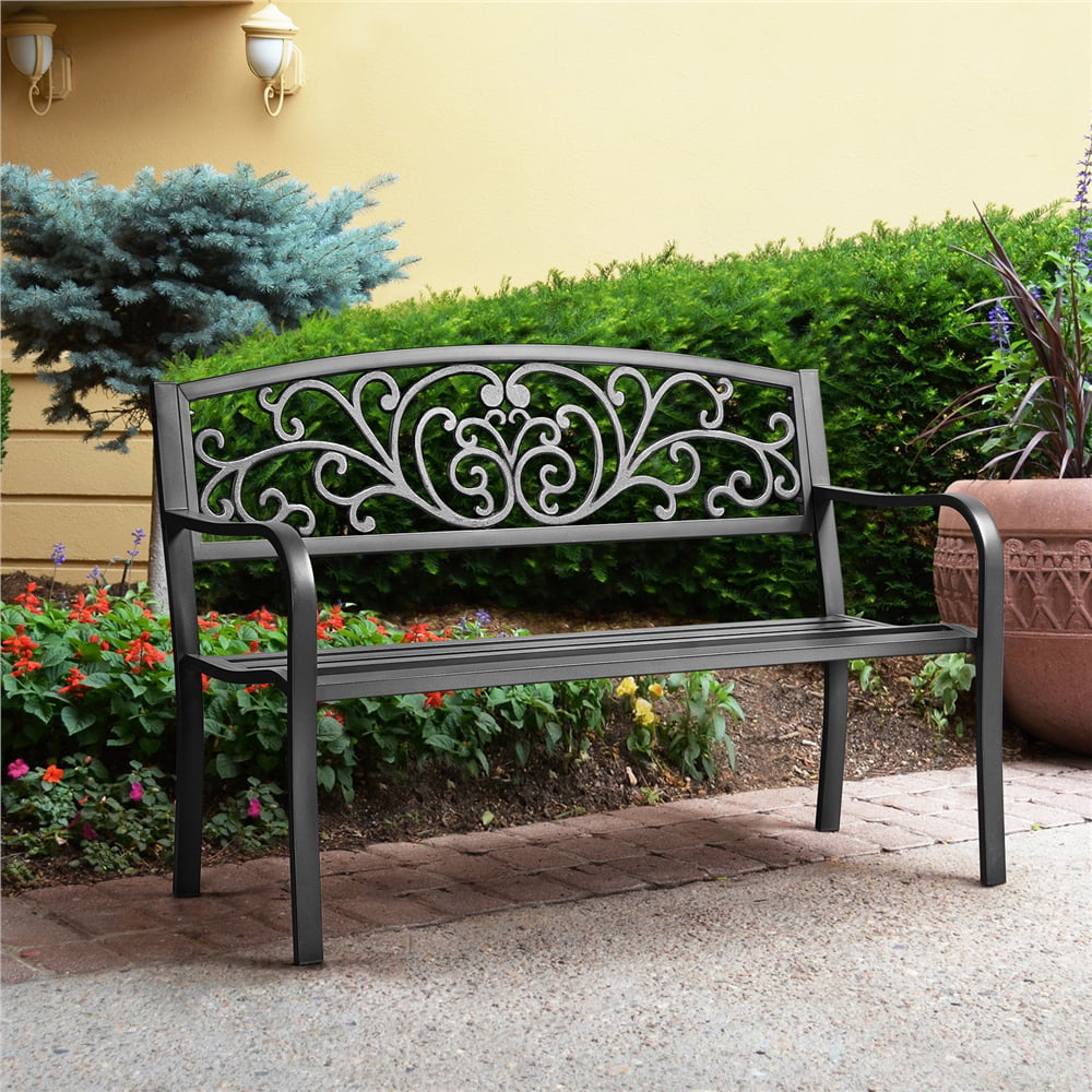 Yaheetech Outdoor Metal Garden Bench, Black