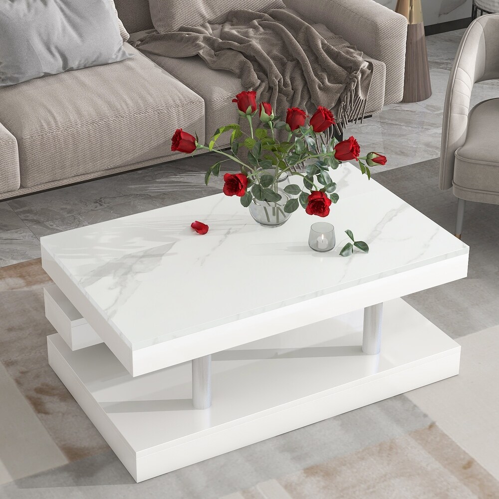 Modern 2 Tier High gloss Storage Coffee Table for Living Room