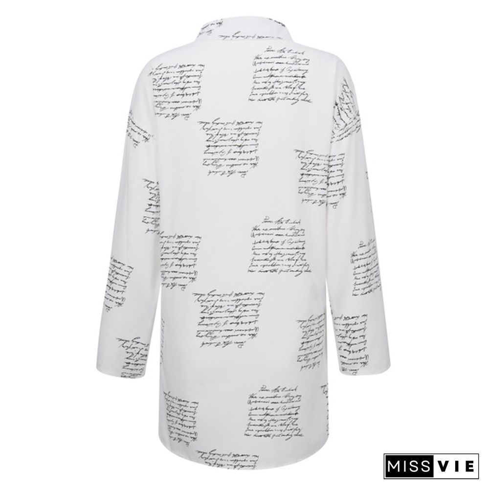 Spring and Autumn Women's Long Shirt Dress Long Sleeve Lapel Slim Casual Long Skirt XL Long Shirt Letter Print Shirt