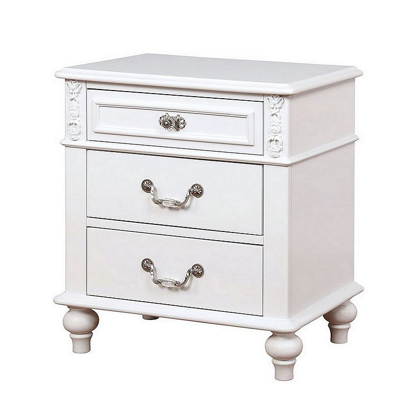 Nightstand with 3 Drawers and Built In USB Port， White