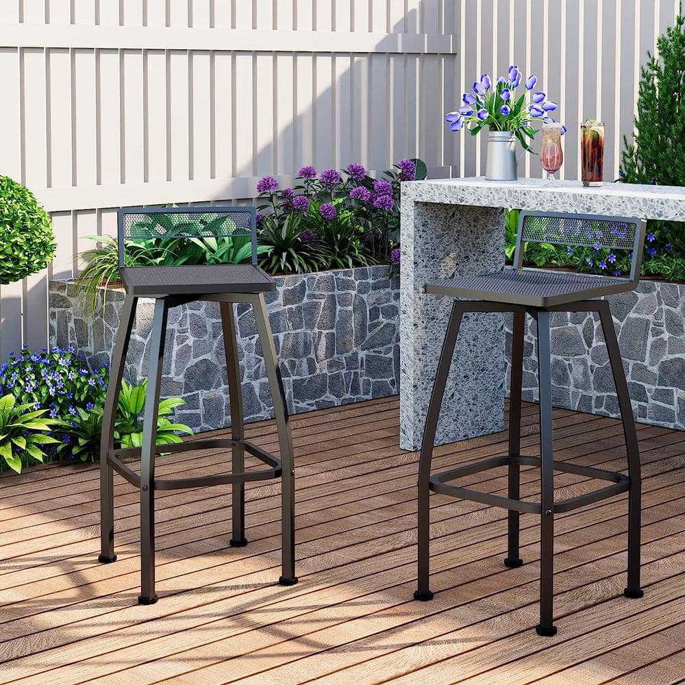 FUFU&GAGA Swivel Metal Outdoor Bar Stools Low Back Height Backrest Outdoor Bar Chairs Patio Bistro Garden Backyard (Set 2) AMKF170277-02