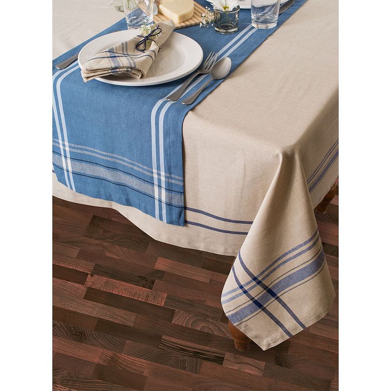 60 x 120 Ivory and Blue French Striped Rectangular Table Cloth