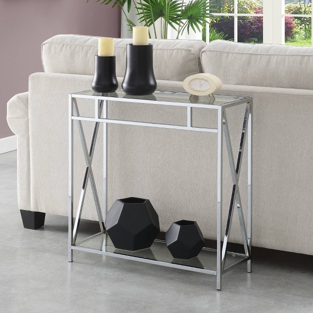 Oxford Chrome Glass Hall Table With Shelf Glass chrome Breighton Home